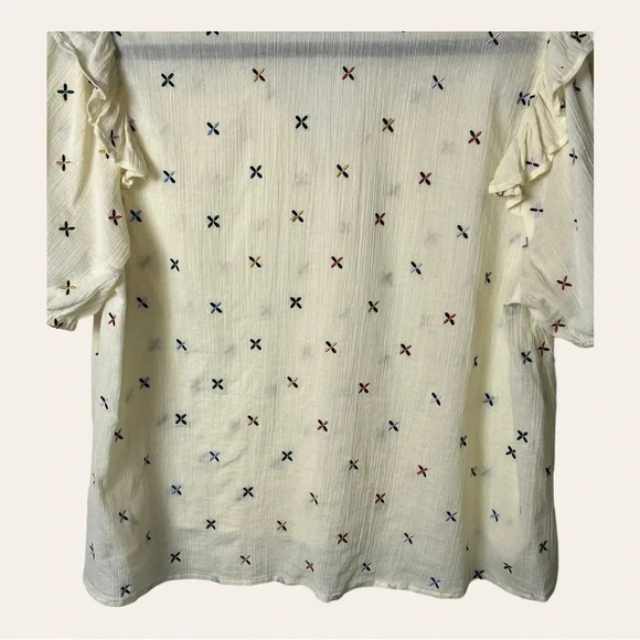 0458W. MADEWELL SHORT SLEEVE BLOUSE WITH EMBROIDERY‎ CREAM IN COLOR RUFFLES - Picture 10 of 10